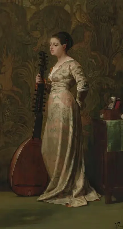 Девушка с лютней by Элиху Веддер, 1866 — digital art print download