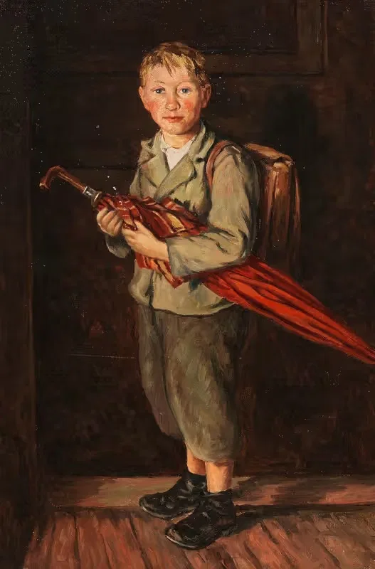 Крестьянский мальчик с зонтом и ранцем by Франц фон Дефреггер, 1901 — digital art print download
