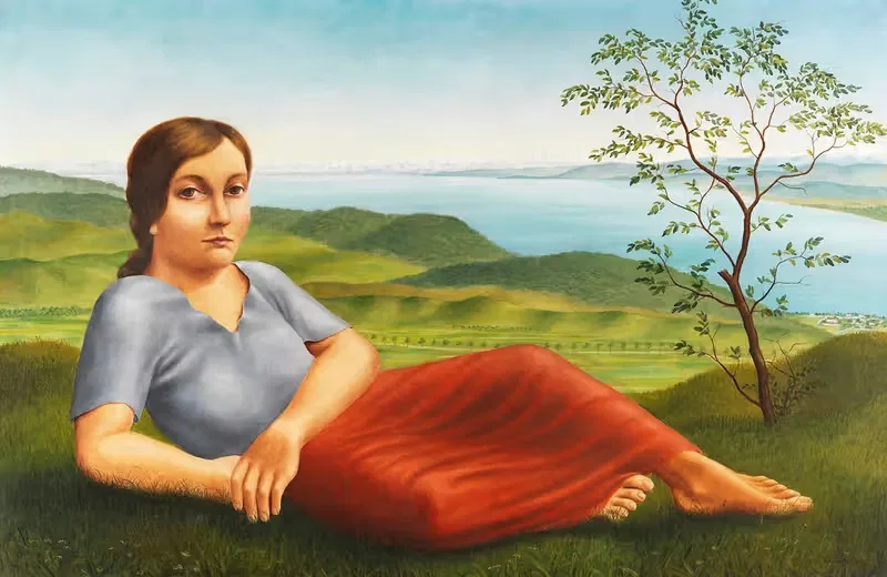 Mädchen vor Seelandschaft by Georg Schrimpf, 1923 — digital art print download