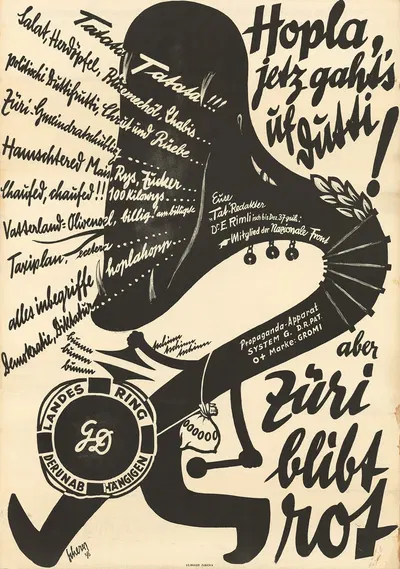 Hoppla, jetzt gaht’s uf Dutti! – aber Züri blibt rot by Carl Scherer, 1938 — digital art print download