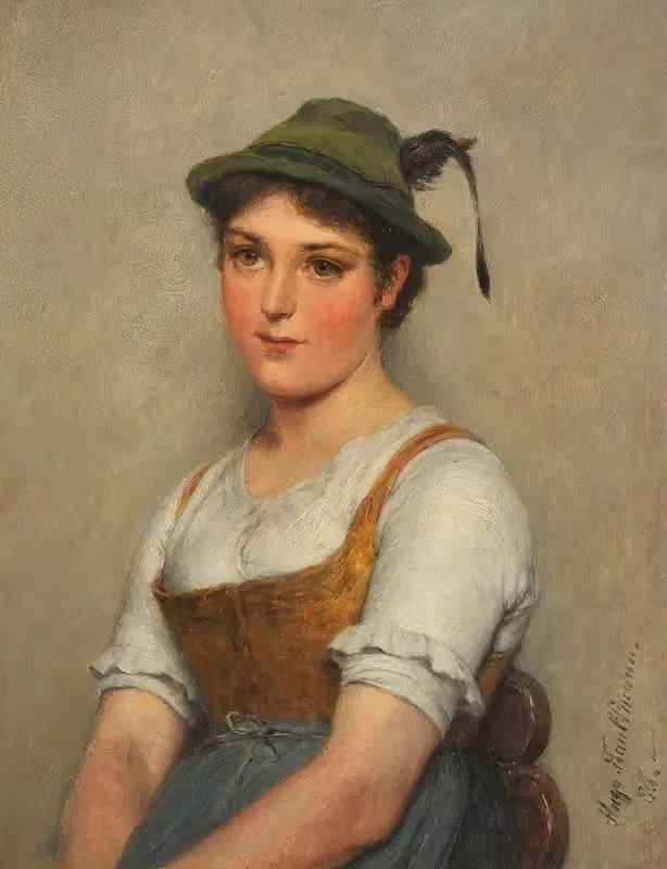 Молодая девушка в зеленой шляпе by Хьюго Кауфманн, 1886 — digital art print download