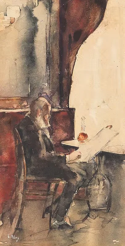 Читатель газет в кафе by Лессер Ури, 1880 — digital art print download