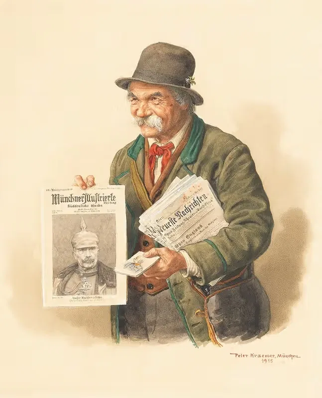 Мюнхенский продавец газет by Петер Крамер Младший, 1915 — digital art print download