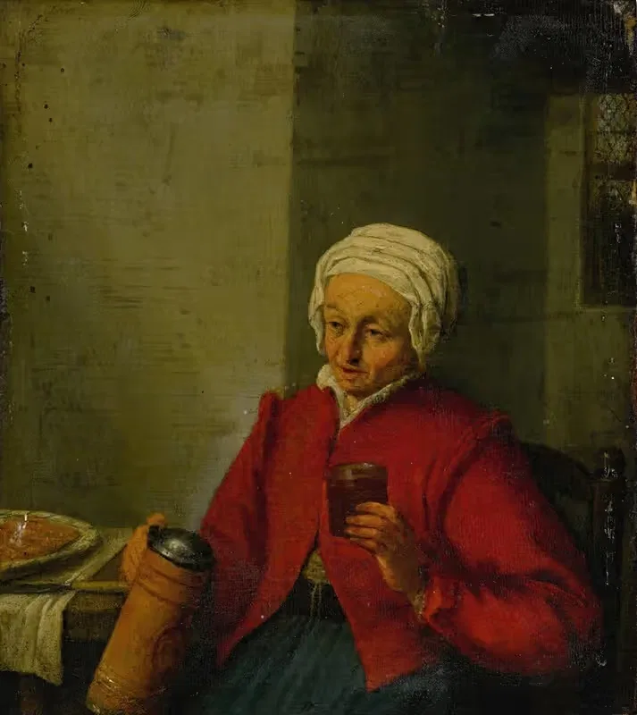 A woman holding a jug and a cup — Adriaen van Ostade