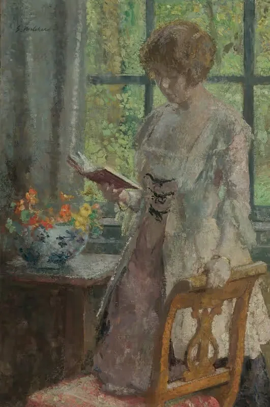Молодая женщина читает by Гари Мелчерс, 1916 — digital art print download