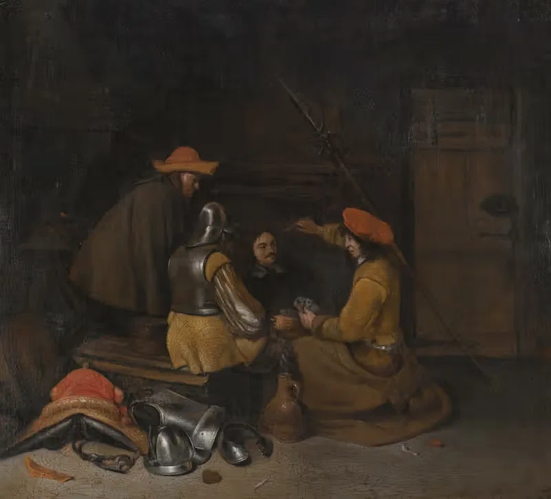 A Guardroom Interior With Four Figures Drinking And Playing Cards — Gerard ter Borch