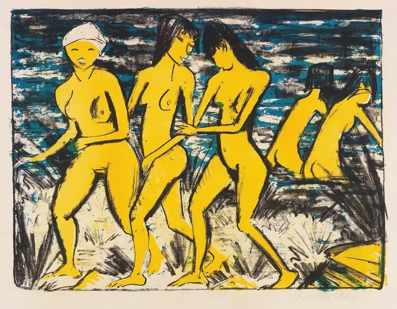Пять жёлтых актов у воды by Отто Мюллер, 1921 — digital art print download