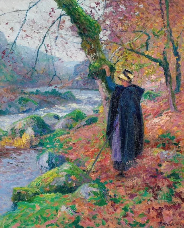Paysanne Au Bord De La Riviere — Paul Madeline