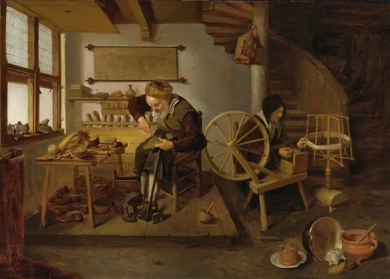 A Cobbler At Work, His Wife Spinning Wool — Quirijn Van Brekelenkam