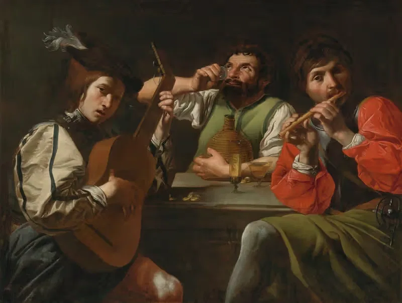 Musicians And Drinkers In An Interior — Follower of Valentin de Boulogne