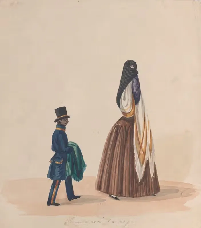 An elegantly dressed woman and her page — Francisco Fierro
