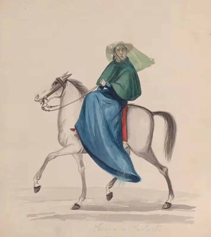 An elegantly dressed woman on horseback — Francisco Fierro