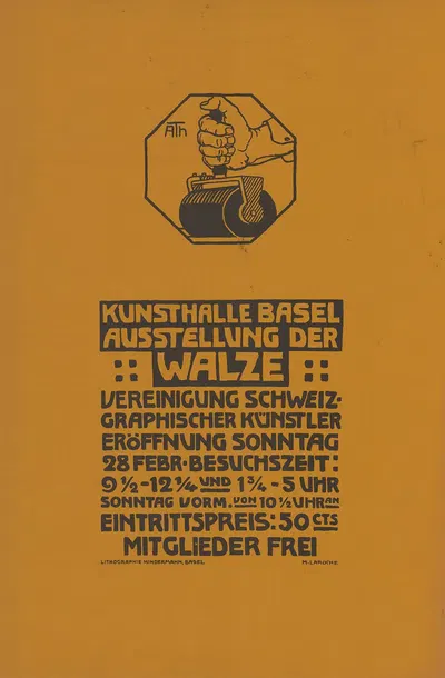 Kunsthalle Basel – Ausstellung der Walze – Vereinigung schweiz. graphischer Künstler by Maria La Roche, 1909 — digital art…