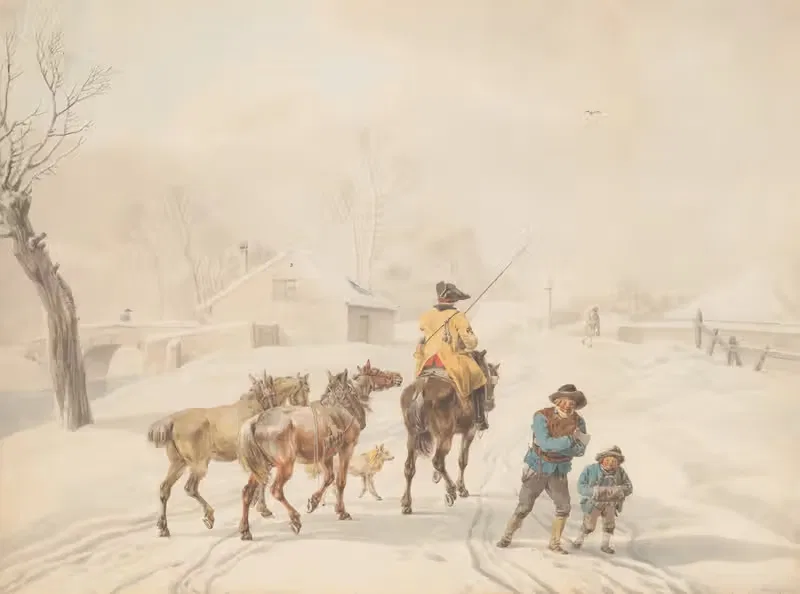 Postilion on Horse in a Winter Landscape — Wilhelm von Kobell