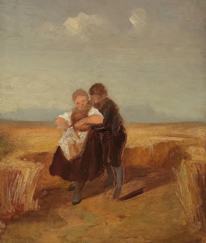 Мальчик и девушка в зерновом поле by Карл Спицвег, 1840 — digital art print download