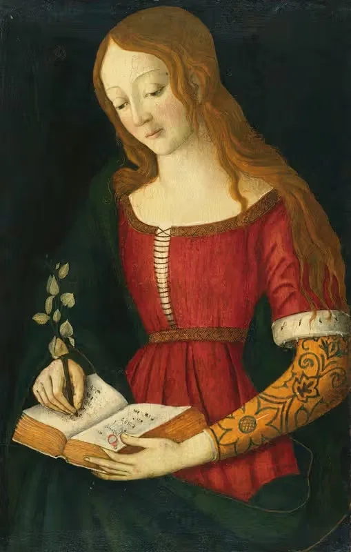 A Young Lady Writing In A Hymnal — Giacomo Pacchiarotto