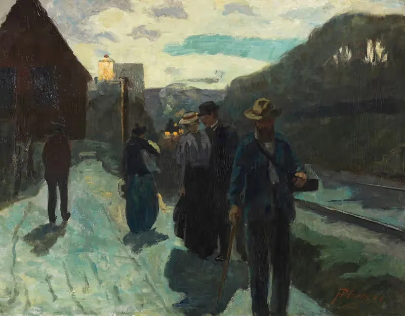 Stuttgarter Westbahnhof in der Abenddämmerung — Hermann Pleuer