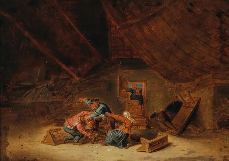 Интерьер таверны с дерущимися крестьянами by Бартоломей Моленар, 1643 — digital art print download