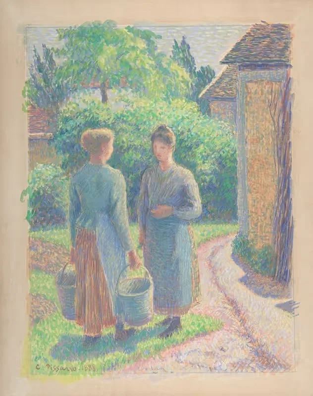 Two Women in a Garden — Camille Pissarro