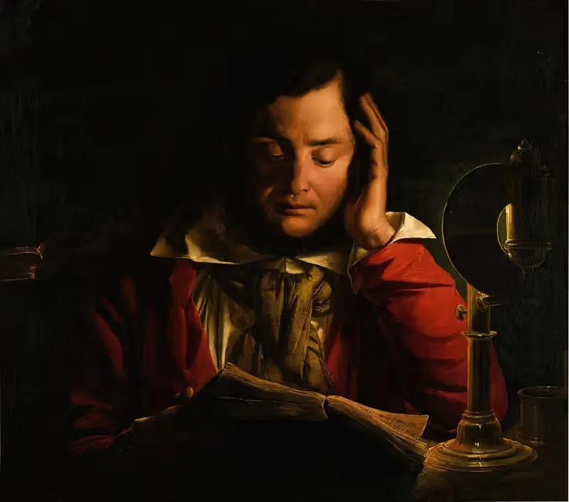 Portrait of a scholar in his study — Circle of Joseph Wright of Derby