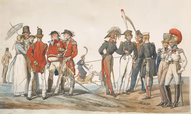 Officiers anglais et français discutant — Horace Vernet