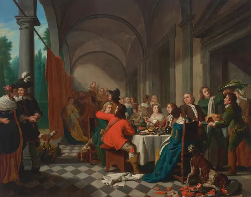 Элегантный ужин в аркаде by Ян Йозеф Хореманс Старший, 1744 — digital art print download