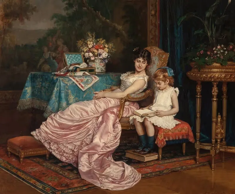 Мать и дочь читают by Огюст Тулмуш, 1882 — digital art print download