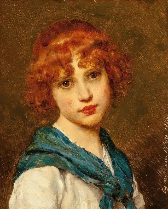 Girl with a blue scarf — Eugen von Blaas