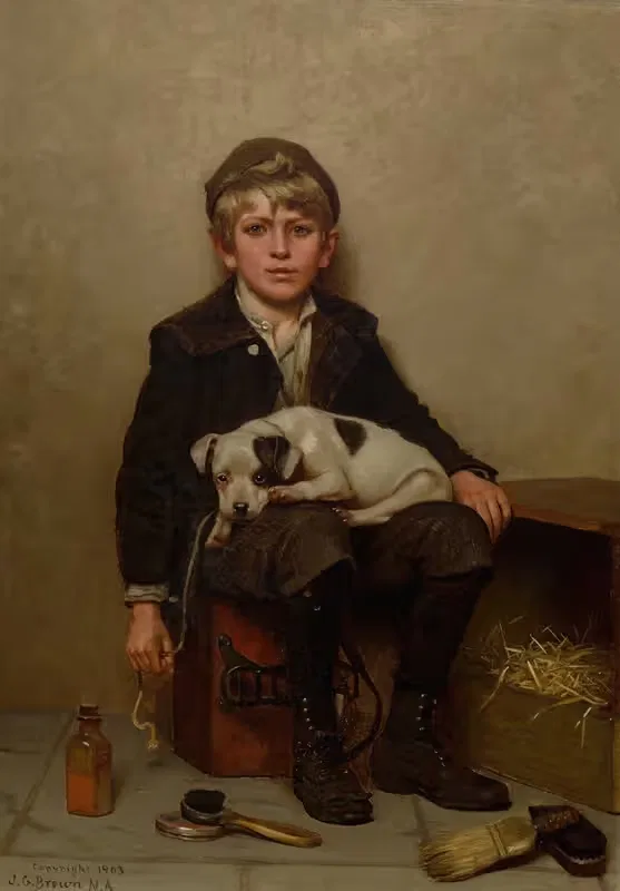 Мальчик, чистящий обувь by Джон Джордж Браун, 1903 — digital art print download