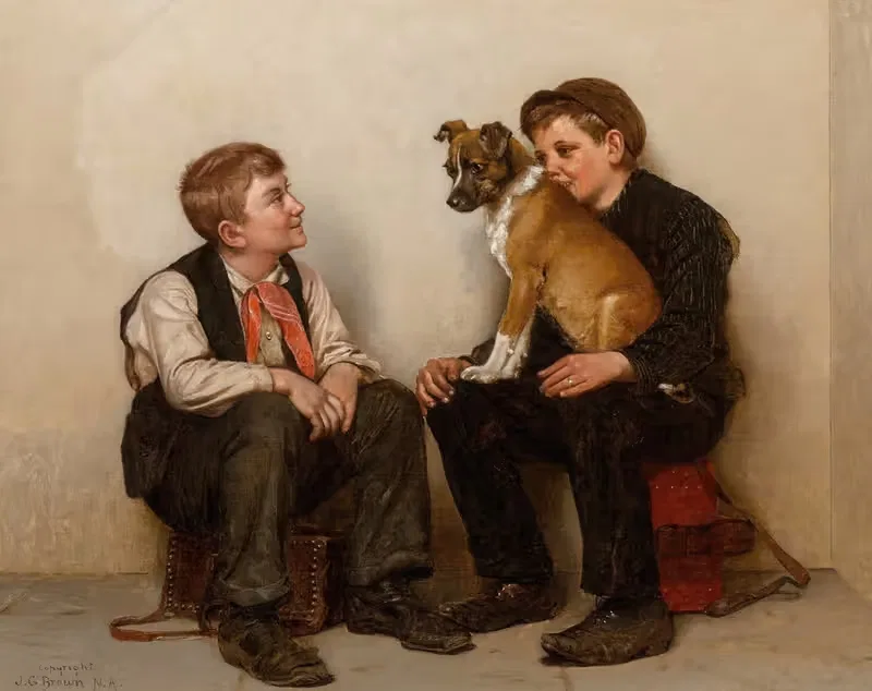 Two Shoeshine Boys with a Dog — John George Brown