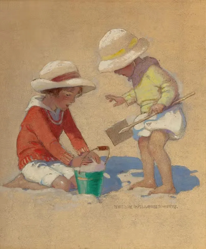 Building a Sand Castle by Jessie Willcox Smith, 1924 — digital art print download