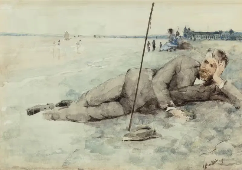 Man Reclining on a Beach by Julian Alden Weir, 1879 — digital art print download
