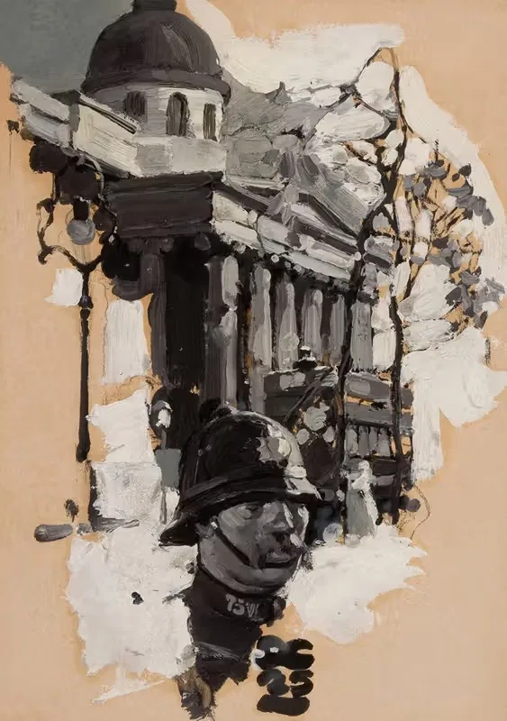 Policeman with Parliamentary Building — Dean Cornwell