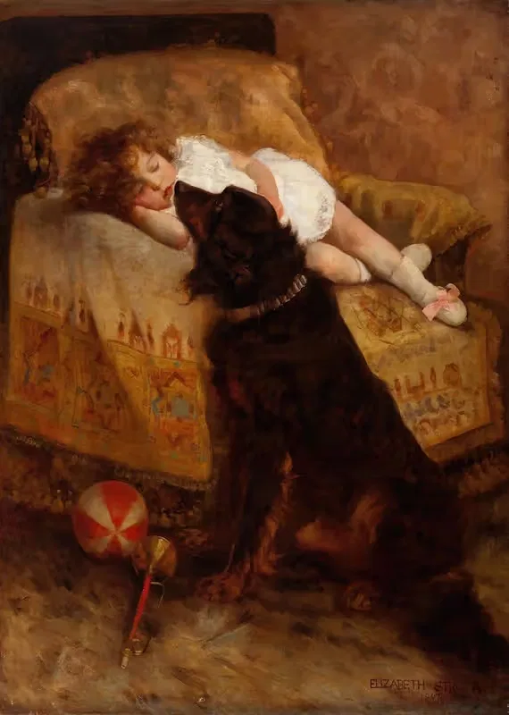 Sleeping Child with Dog by Elizabeth Strong, 1887 — digital art print download