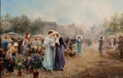 Flower Market near Vienna's St. Charles' Church by Emil Barbarini — digital art print download