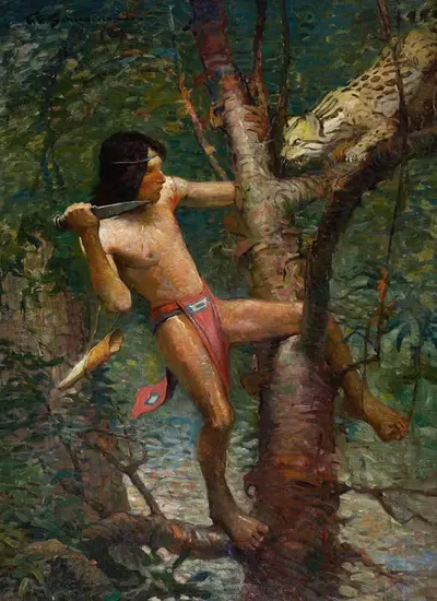 Ahuitzotl and the Ocelot by Frank Earle Schoonover, 1917 — digital art print download