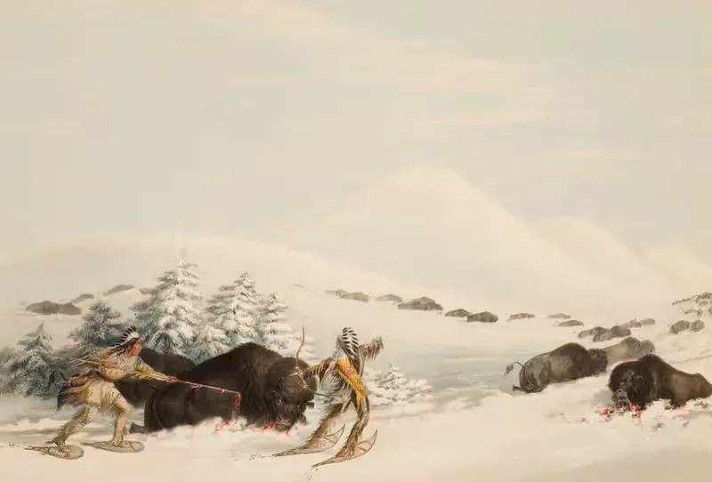 Buffalo Hunt, On Snow Shoes — George Catlin