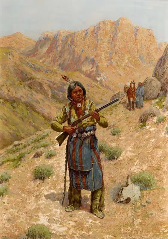 Плоскостной индейец с ружьем by Джон Хаузер, 1909 — digital art print download