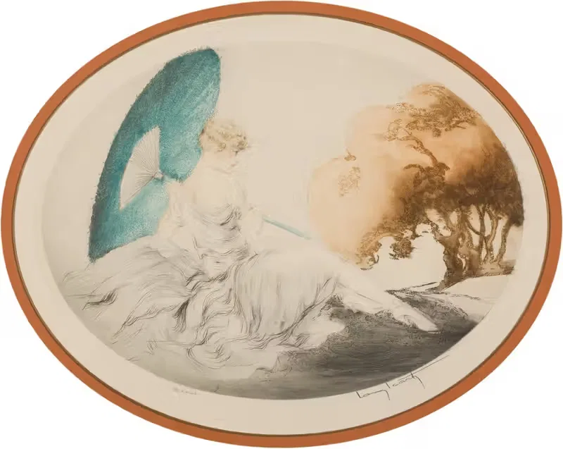 Woman Reclining with Parasol — Louis Icart
