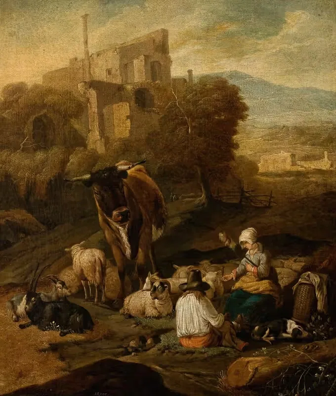 Pastoral Scene Against Ruins — Johann Heinrich Roos