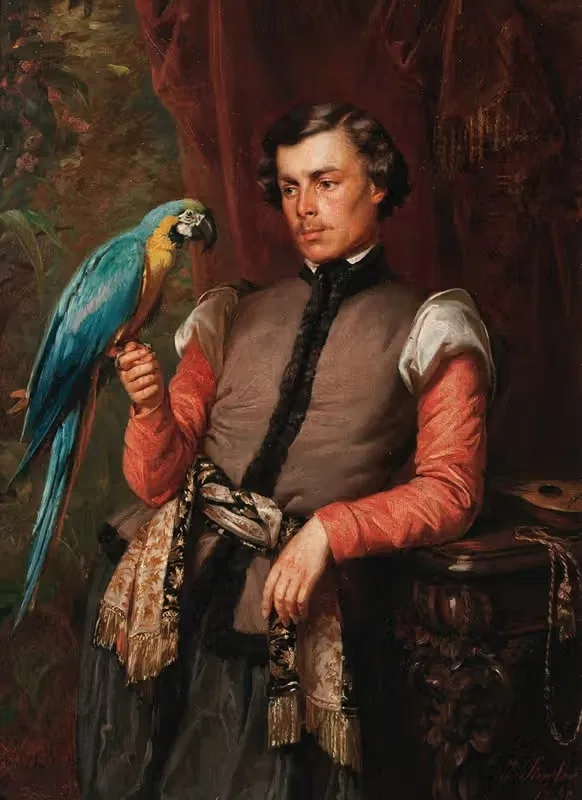 Дворянин с попугаем by Юзеф Симмлер, 1859 — digital art print download