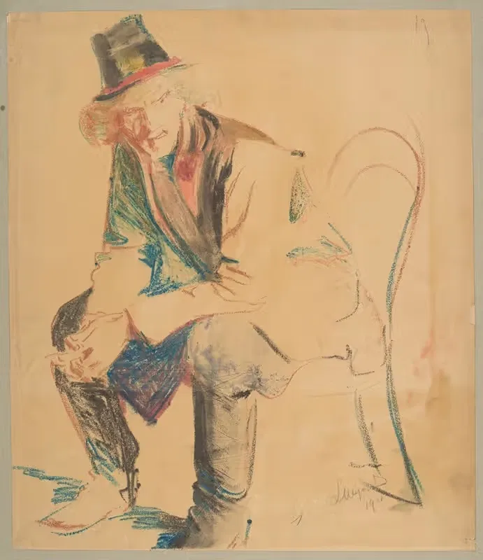 Cracow peasant sitting in a chair — Leon Wyczółkowski