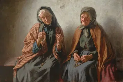 Женщины, молящиеся на веранде by Мечислав Рейзнер, 1902 — digital art print download