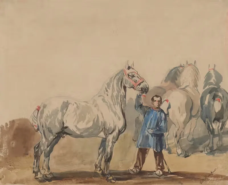 Stableman and horses by Piotr Michałowski, 1845-1848 — digital art print download