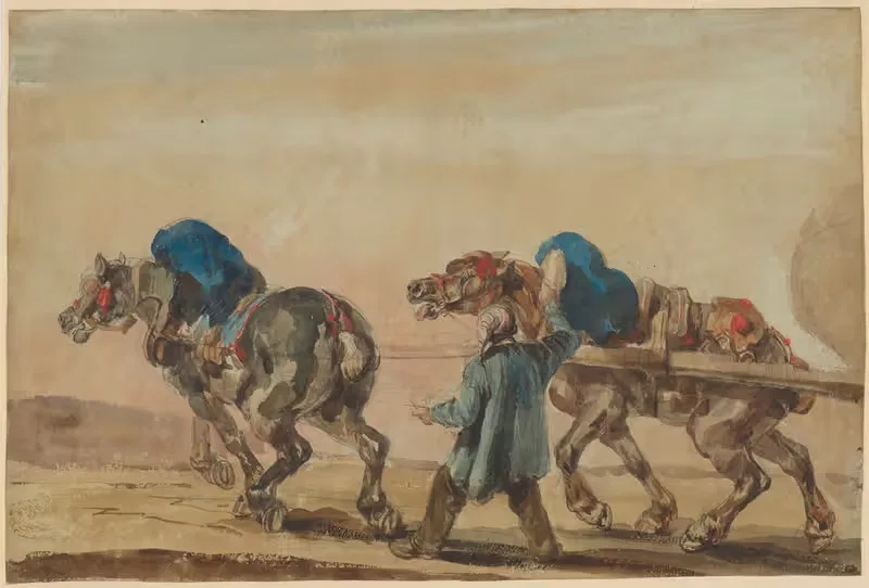 Workhorses with a coachman by Piotr Michałowski, 1846 — digital art print download