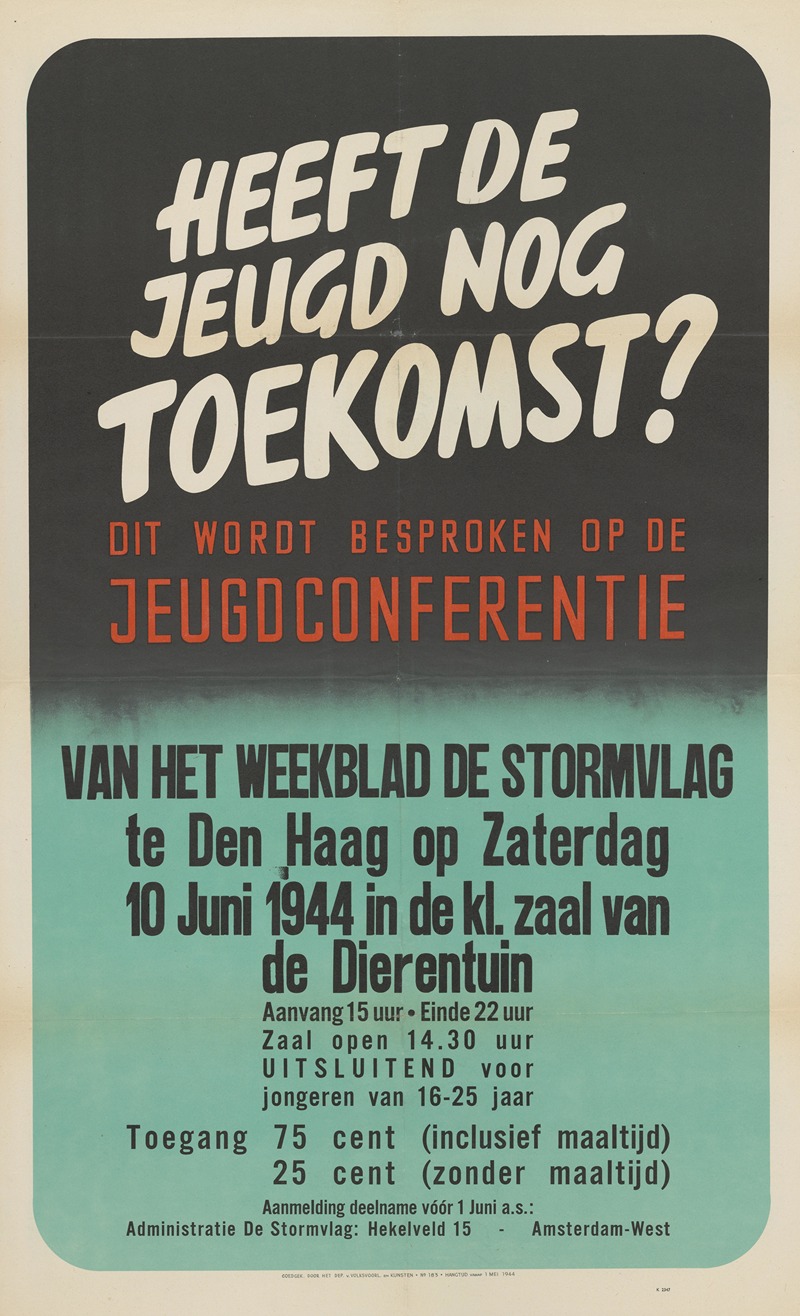 Heeft de jeugd nog toekomst by Аноним, 1944 — digital art print download
