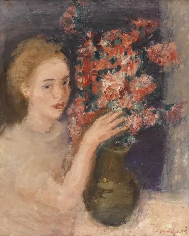 Girl At A Table With Flowers — Joachim Weingart