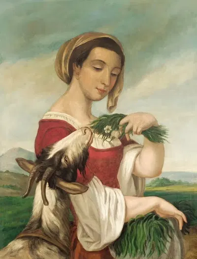 Портрет женщины с козой by Хуан Кордеро — digital art print download