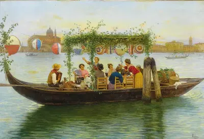Праздничный ужин by Луиджи Пастега, 1904 — digital art print download