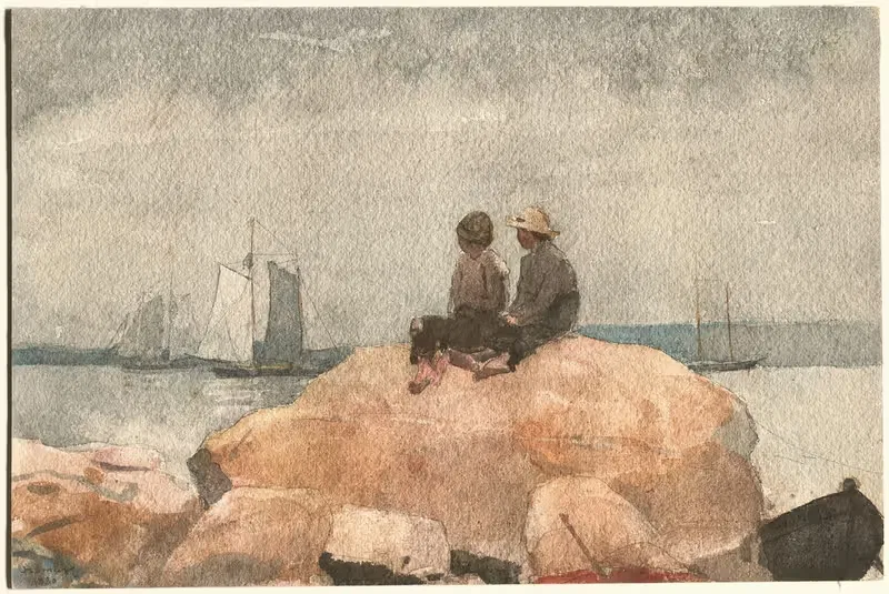 Два мальчика, наблюдающие за шхунами by Уинслоу Хомер, 1880 — digital art print download
